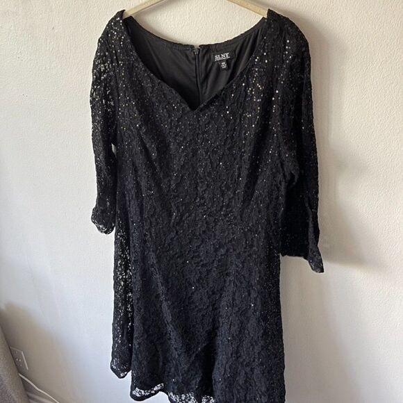SLNY - 9419144 QUARTER SLEEVE SEQUIN LACE A-LINE PLUS SIZE DRESS - Picture 8 of 13